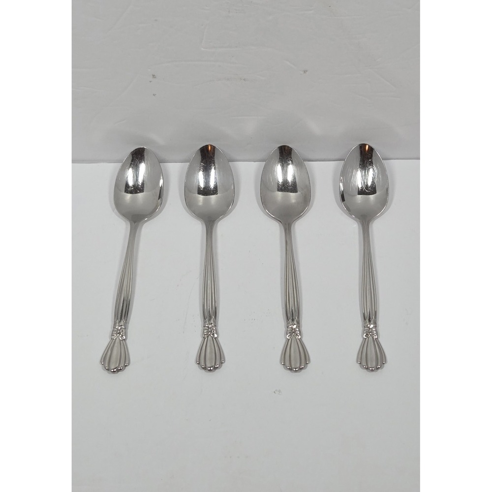 Oneida Deluxe Alexis Teaspoons Glossy Stainless Ribbon Bow Flatware Lot Of 4